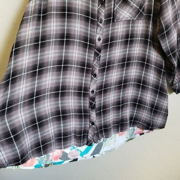 Tolani Collection Plaid Tunic Top Floral Print Back Button Up Sz Women's 1X Plus - Picture 6 of 12